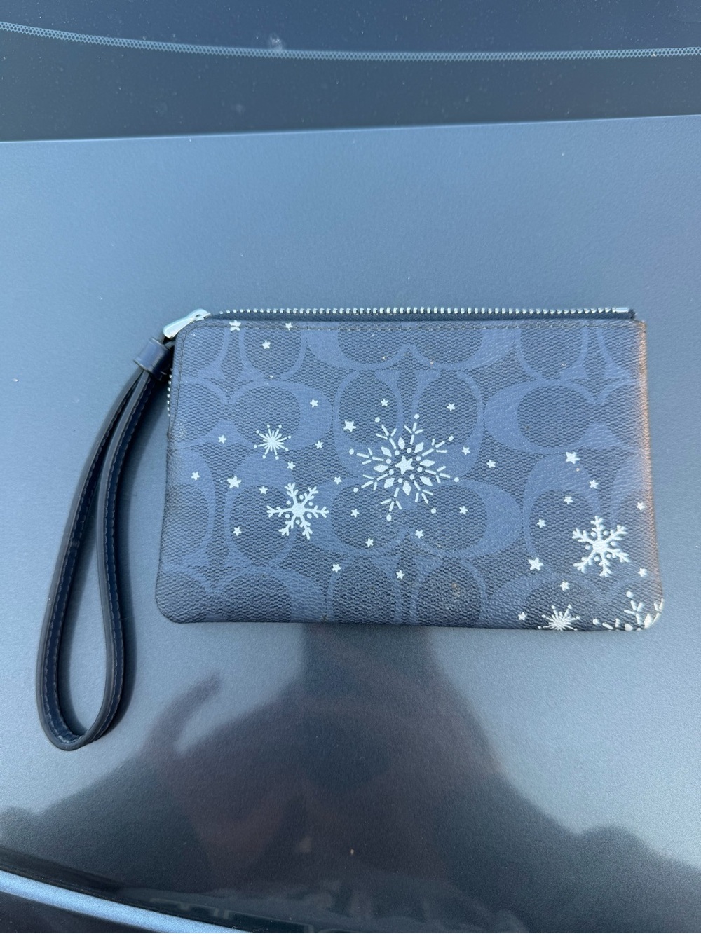 COACH Black Signature Snowflake Wristlet with Silver Accents - Picture 2 of 4